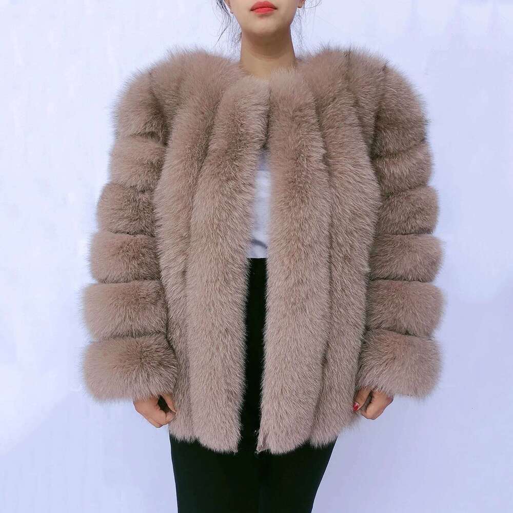 LHXDW Real fox fur coat women's autumn and winter vertical bar natural fox jacket new fashion silver