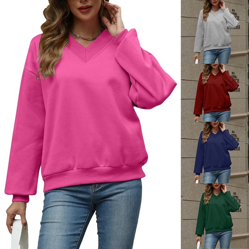 Free Shipping Designer Hoodie 2025 Women's Clothing Amazon Independent Station Autumn And Winter Solid Color V-neck Wool Loose Multi-functional
