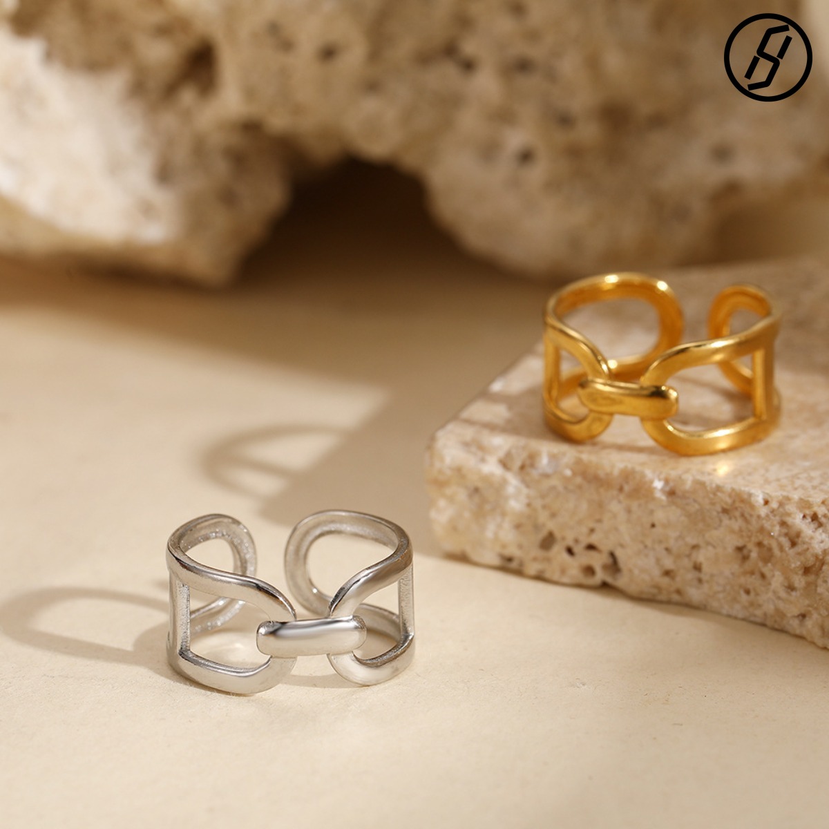 European and American Gold Retro Rings for Women Stainless Steel High-end Ins Korean Version Adjustable Food Ring New Style Designer Jewelry Women O