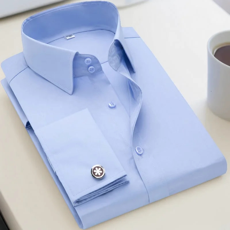 Mens French cufflinks shirt mens slim fit long sleeved business sleeve nail free business formal mens solid color shirt 250804