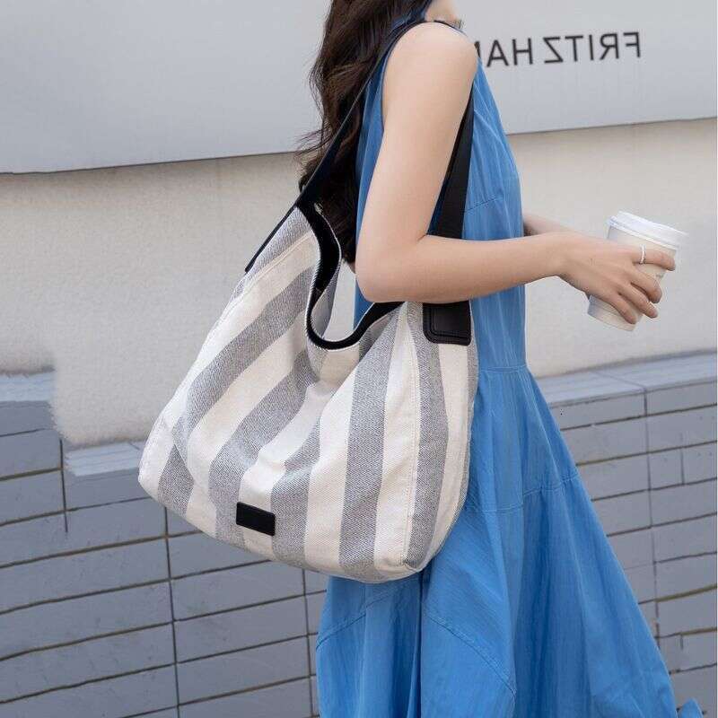 Striped Canvas Shoulder Large Capacity Handbag Women's Work Life Exquisite 2025 Fall And Winter New Fashion Hundred Leisure Daily