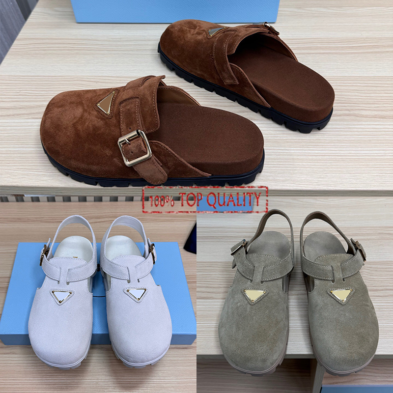 Designer Sandals Fashion suede Sandal Platform Slippers Leather Slides Thick Heels Summer Beach Sandles Brown Ultra-soft cowhide leather lining