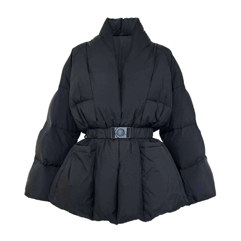Designer Clothing 2025 Winter Belt Waist-Tight Elegant Warm 90% White Duck Down Jacket Female Long Sleeve Solid Color V-Neck Puffer Coat