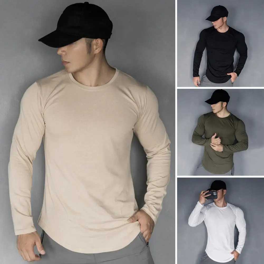 Mens Autumn and Winter Running Sports and Fitness Base T-shirt White Sports and Leisure Style Long Sleeve Slim Base T-shirt XJ250805