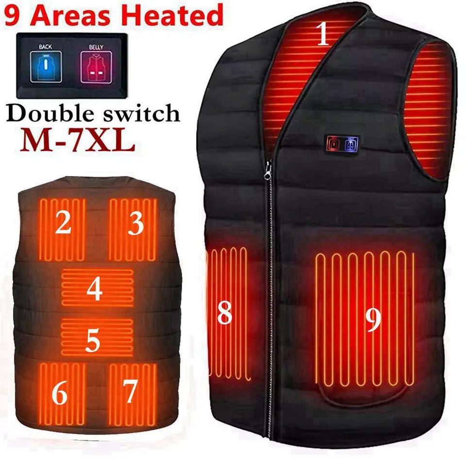 Men Autumn winter Smart heating Cotton Vest 9 area Heated V neck vest Women Outdoor Flexible Thermal Winter Warm Jacket M-7XL 250804