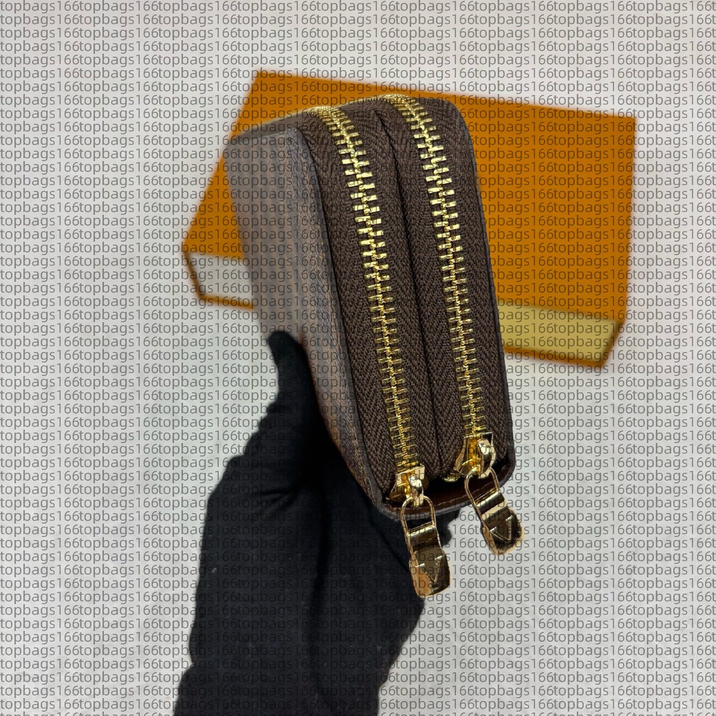 New Double-zipper wallet for women and mens fashion Business Wallet leather card package clutch handbag luxury brand Check clip Credit card holder