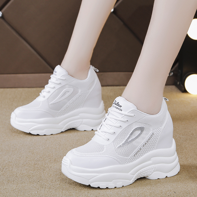 Spring Increasing Women's 8cm Height Increase Breathable White 2025 New Summer Versatile Mesh Sports Casual Shoes ddmythur