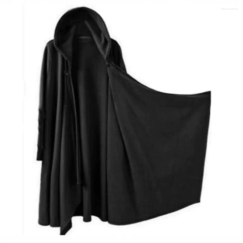 Men's Trench Coats Autumn Winter Men Punk Hip Hop Long Coat Hooded Cloak Black Techwear Vlevet Jacket Cardigan Overcoat Plus Size 6XL