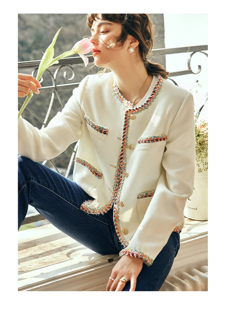 OLrain French Contrast Short Tweed Jacket Womens Winter Outerwears Elegant Fashion Pockets Long Sleeve Jacket O23CW81020 250804