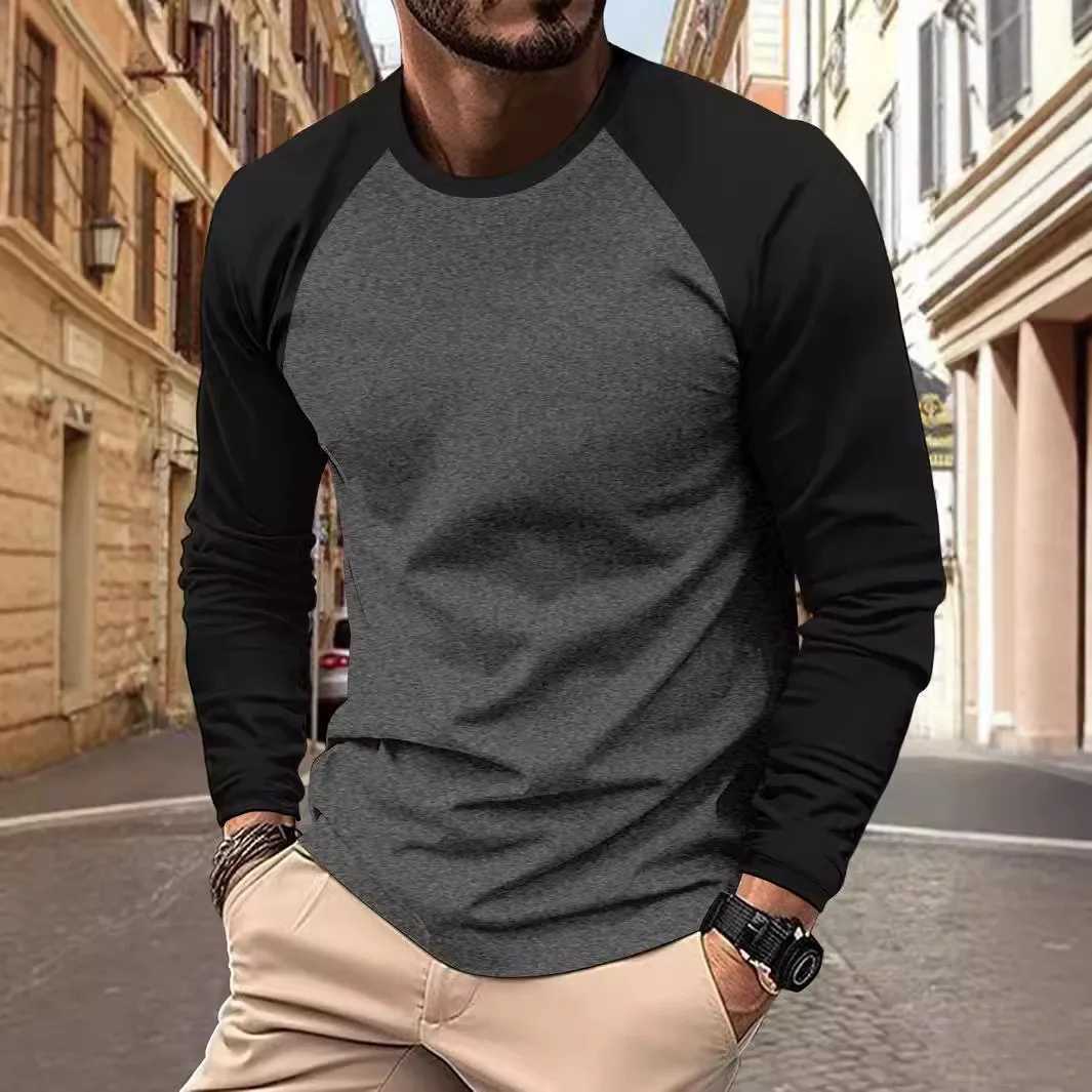 Mens T-shirts Long Sleeve O-neck Patchwork Casual Raglan Sleeves Color Matching for Men New Spring Autumn Tees Men Clothing Top XJ250805