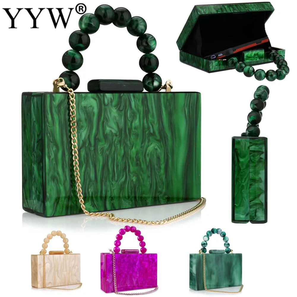 Women Beading Handbag Marble Acrylic Box Clutch Evening Bags Wedding Party Chain Shoulder Bags Ladies Dinner Dress Purses 250801
