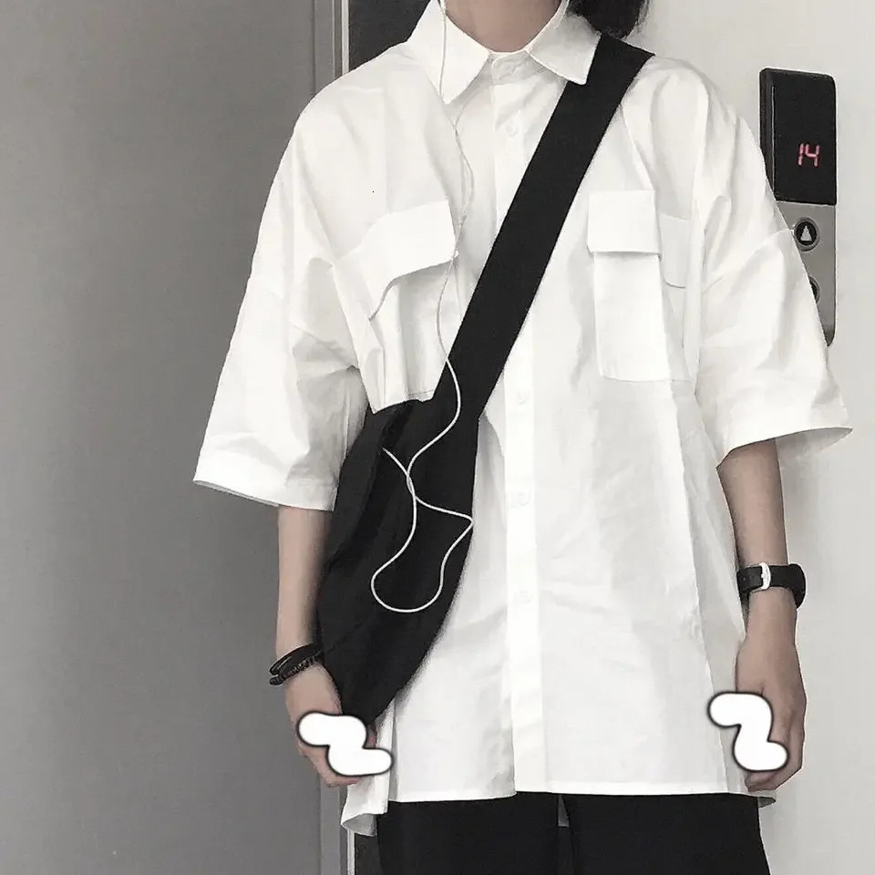 Fashion Short Sleeve Shirt Women White Turn Down Collar Basic Casual Teen Gril Student Oversize Loose Blouse 250724