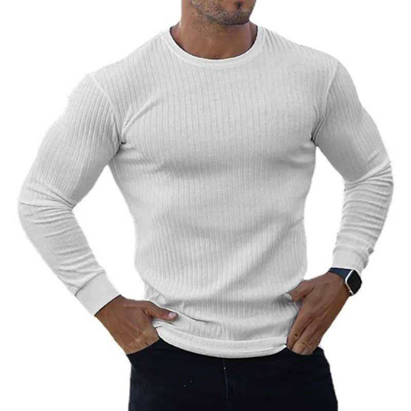 Mens Running T-shirts Autumn Classic Ribbed Knit Jumper Slim Fit Round Neck Long Sleeve Casual Sports Gym Fitness T Shirt XJ250805