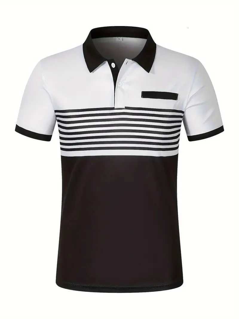 2024 Short Sleeve Summer New Item Mens Casual Polo Shirt V-Neck Button Striped Color Blocked Versatile T-Shirt Top W250805