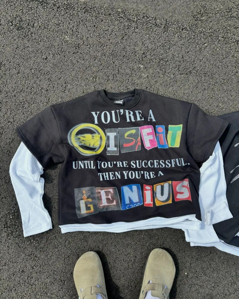 Harajuku vintage High Street long sleeve splicing jumper letter print long sleeve men Y2k casual loose streetwear sweatshirt 250801
