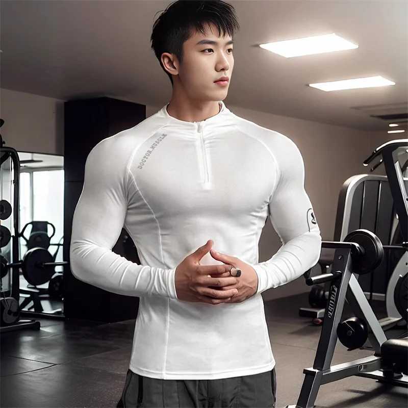 High Quality Zipper Sports Spring Autumn Fitness T-Shirt Men Clothes Training Long Sleeved Quick Drying Elastic Tight T-Shirt XJ250805