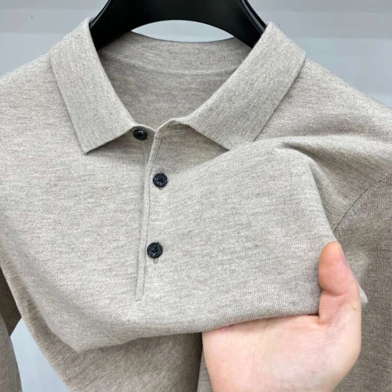 Mens Long Sleeve Fashion Casual Polo Shirt Collar Pullover Sweater. Business Sweater T-shirt Golf Spring Autumn Wool 250804