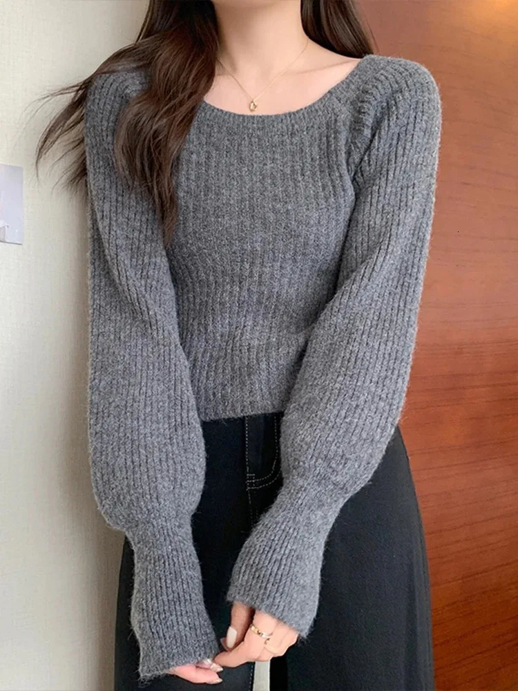 Autumn Winter Loose Women Sweaters Casual Soft Long Puff Sleeve Pullovers Jumpers Knitwear Basic Sweater For Women Tops 250804