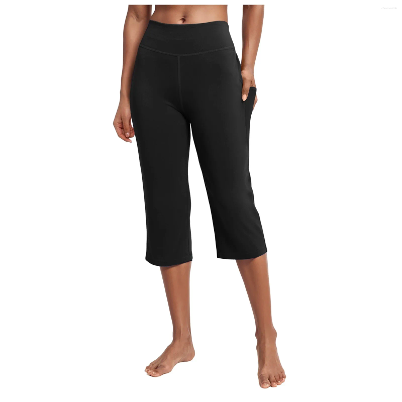 Women's Pants Capri For Women Straight Leg High Waist Crop Athletic Exercise Workout Yoga Solid Color Pockets Summer