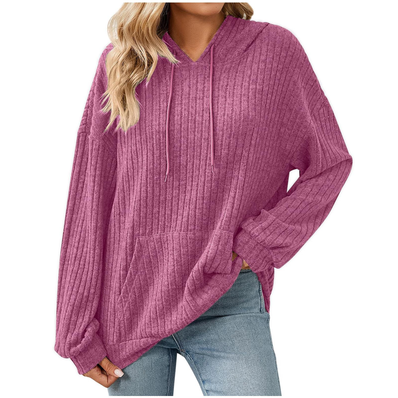 Free Shipping Designer Hoodie For Autumn And Winter 2025, New Solid Color Long Sleeved Hooded Ribbed Brushed Sportswear For Women, Fashionable