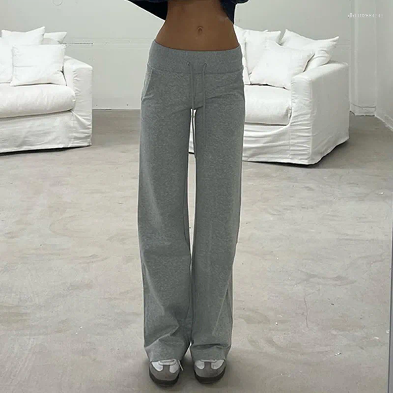 Women's Pants Gray Drawstring Waist Casual Sweatpants Women Solid Simple Basic Minimalist Fitness Joggers Straight
