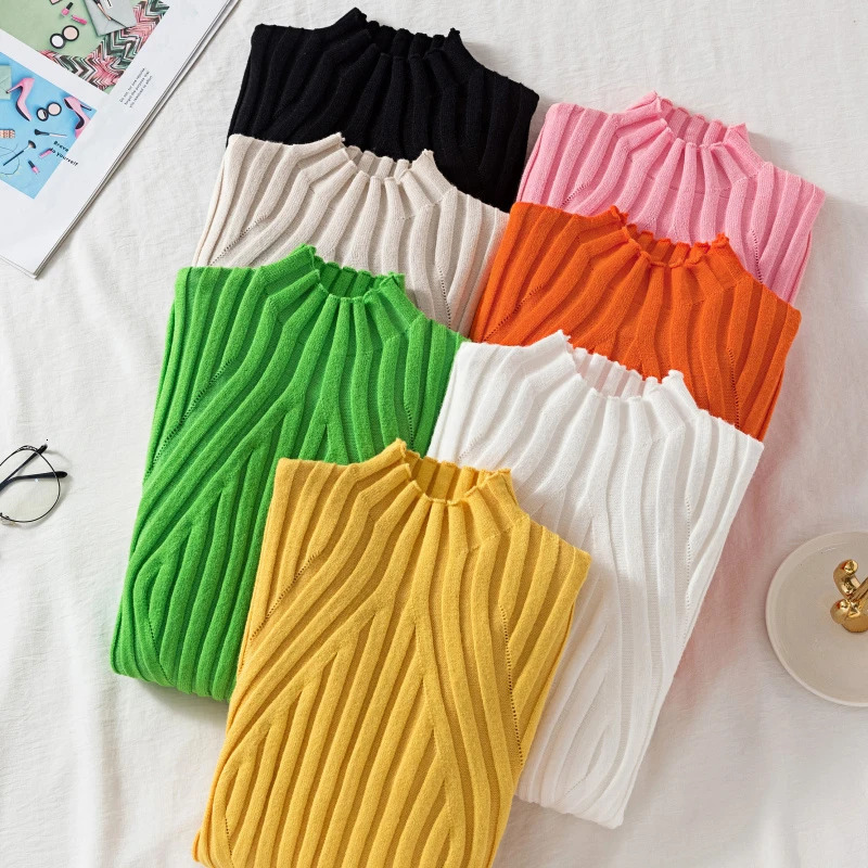 AOSSVIAO Knitted Women high neck Sweater Pullovers Turtleneck Autumn Winter Basic Women Sweaters Slim Fit Black 250801
