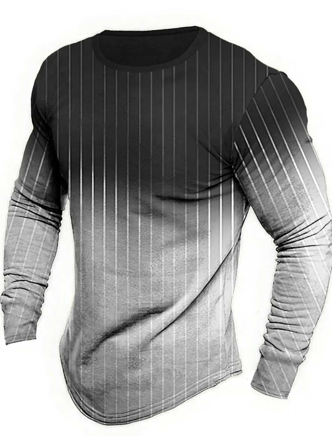 Mens Long Sleeve T-Shirt Stylish Striped Print Round Neck T-Shirts Spring and Autumn Outdoor Fitness Sports Vintage Casual Tops XJ250805