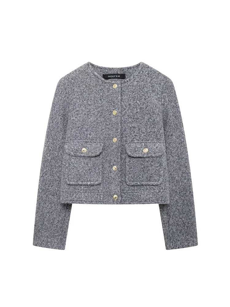 2024 European and American style autumn new fashion gray short jacket womens straight casual temperament top Z250804