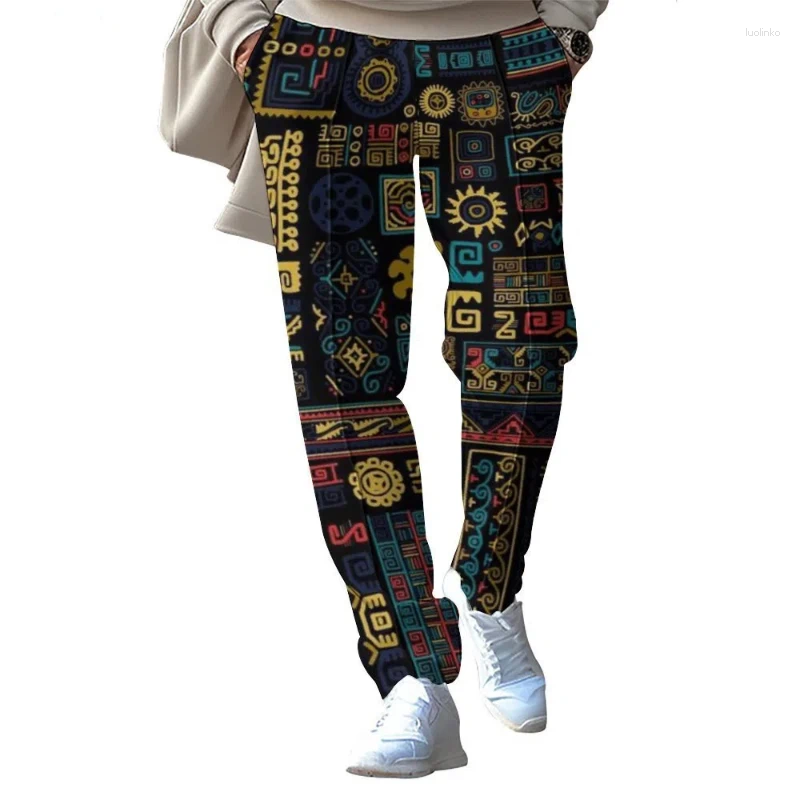 Men's Pants 2025 Fashion Printed For Men Autumn Vintage Loose Drawstring Lace-up Mens Straight Casual Trousers Streetwear