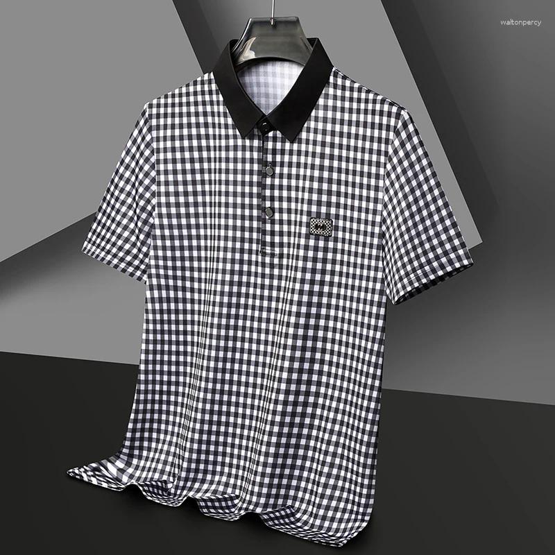 Men's Polos Luxury Design Polo Shirt High-End Quality Checkered Print Short Sleeve Fashion Lapel T-Shirt Business Casual Menswear Top