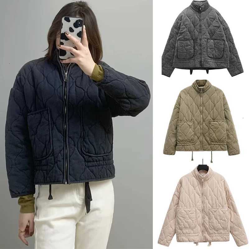 TRAFZR Autumn Winter Parkas for Women RETRO Washed Zipper Warm Coats for Women Coat and JaCKet wiTH Big PoCKet Z250804