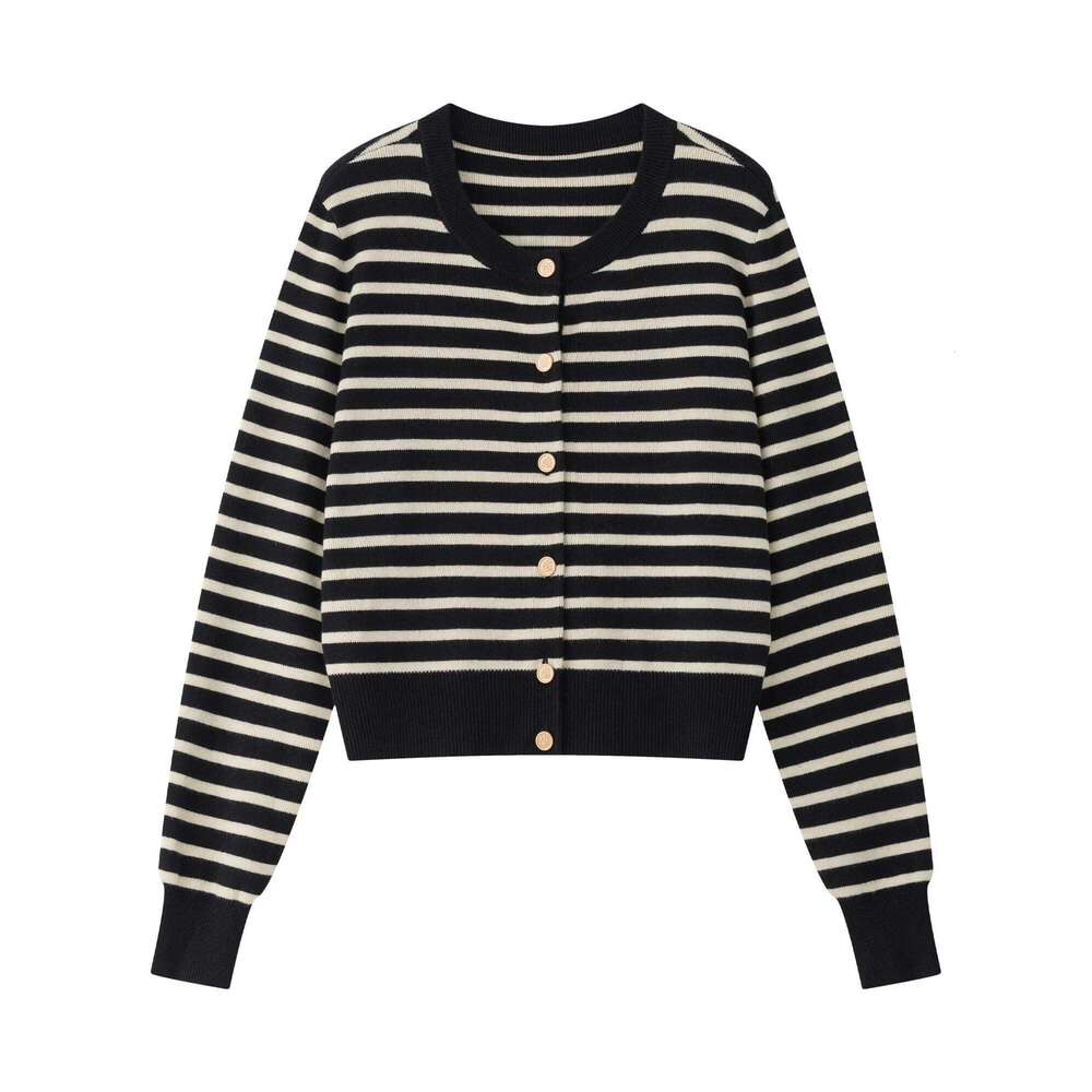 Designer Clothing 2025 FSLE Striped Knit Cardigan Jacket Vest For Women 2024 Fall Winter New Sweater Undershirt Two-Pieces Coat Set