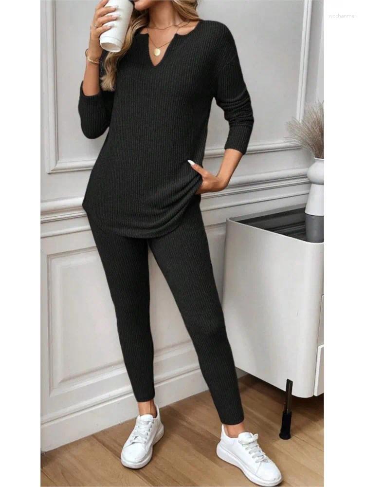 Women's Two Piece Pants Autumn Winter Women Casual Long-sleeve Sweater Solid Set 2-piece Fashion Elegant Holiday Sports Outfits Woman