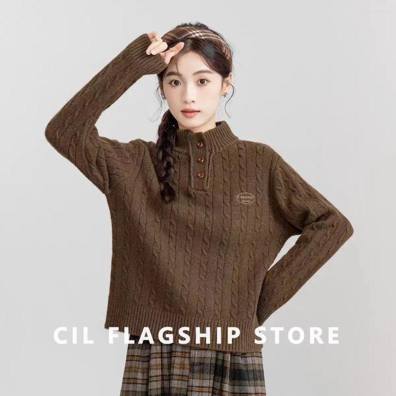 Women's Sweaters Black Half Turtleneck Thickened Sweater For Women In Autumn And Winter Embroidered Stand-collar Twisted Long Sleeve Top