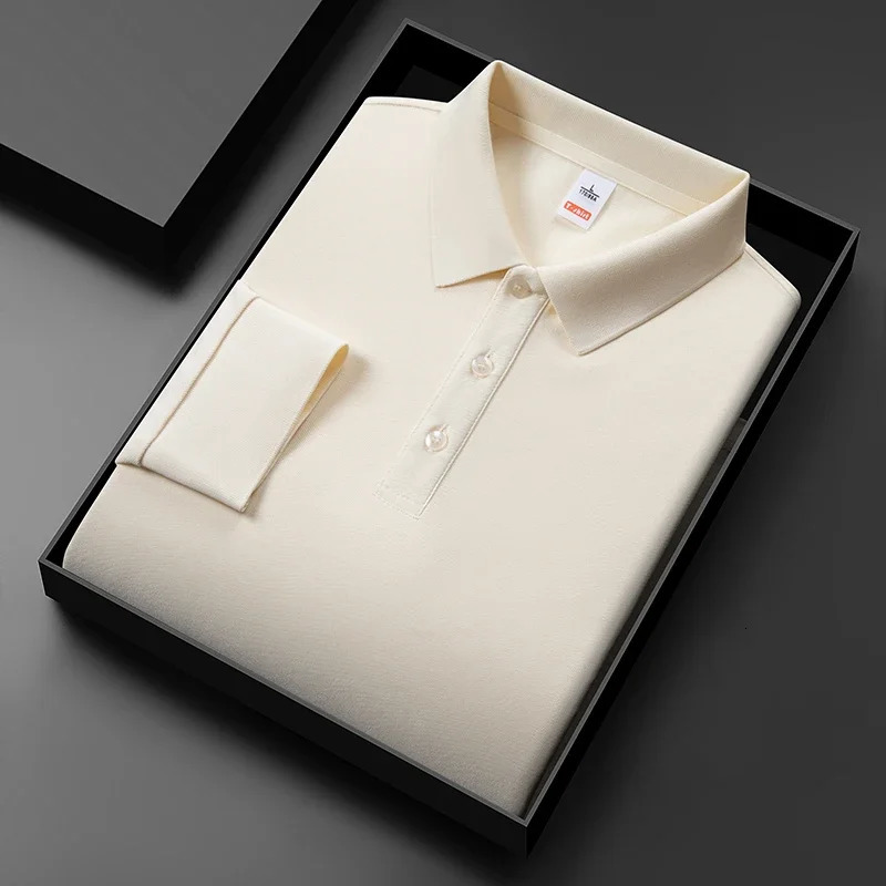 Mens Business Casual Long Sleeved Solid Color Polo Shirt Fashionable and Comfortable Summer Versatile Top 250804