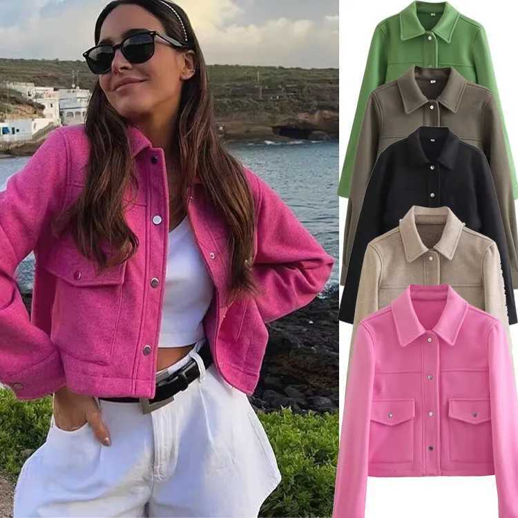 2025 Fashion Casual Elegant Autumn Winter Female Street Solid Jackets Casual with Pockets Button Down Turn Down Collar Coats Z250804