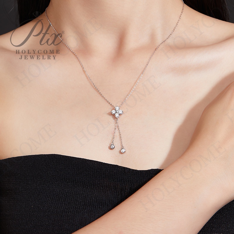 Moissanite Diamond Four Leaf Clover Pendant Necklace for Women S925 Sterling Silver Flower Tassels Chain Necklaces Fine Jewelry Gifts
