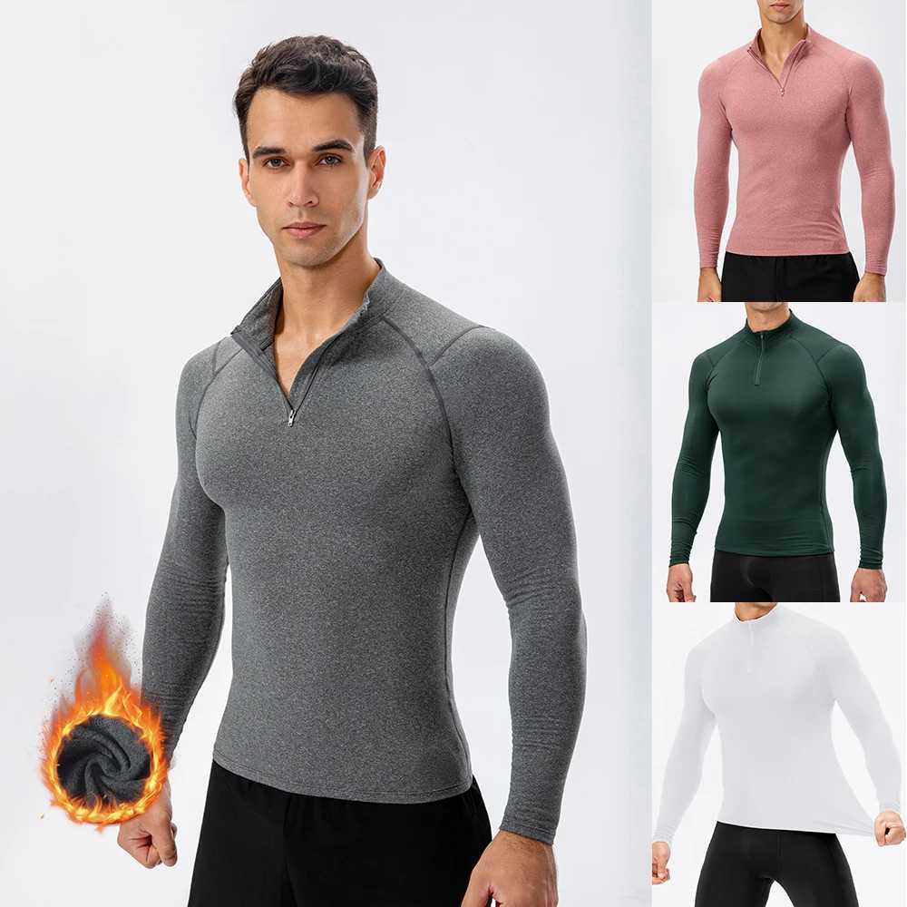 Men Compression Running T-shirt High Elastic Sports Shirt Gym Sport Shirts Long Sleeve Men Autumn and Winter Warm Training Shirt XJ250805