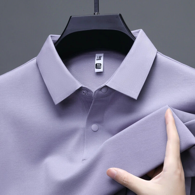 Inner Brushed Mens Long-Sleeved Polo Autumn Golf T-shirt Goods Business Casual Top Plus Size Wool Mulberry Silk 250804
