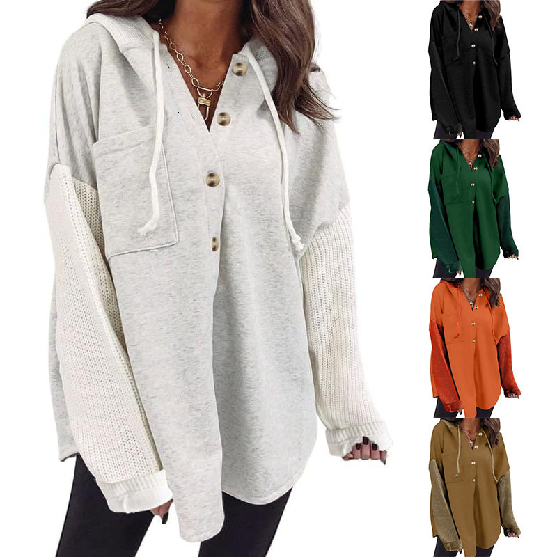 Free Shipping Designer Hoodie Amazon 2025 New European And American Women's Loose Casual Long Sleeved Button Up Hooded Sweatshirt Jacket