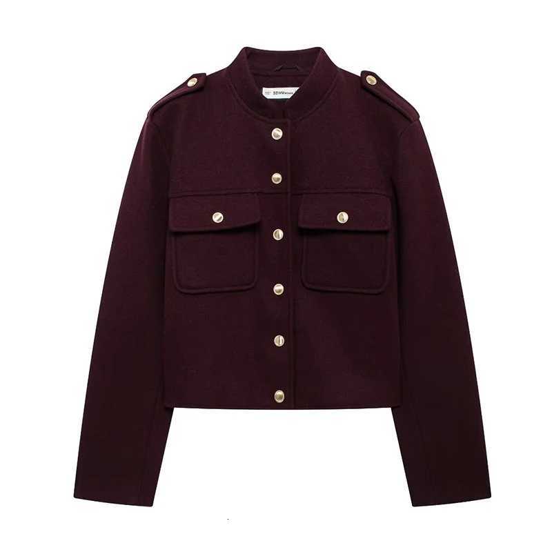 100% Cotton Womens Fashion With Pockets Wine Red Single Breasted Jackets Vintage O-Neck Long Sleeves Female Chic Lady Outfits Z250804