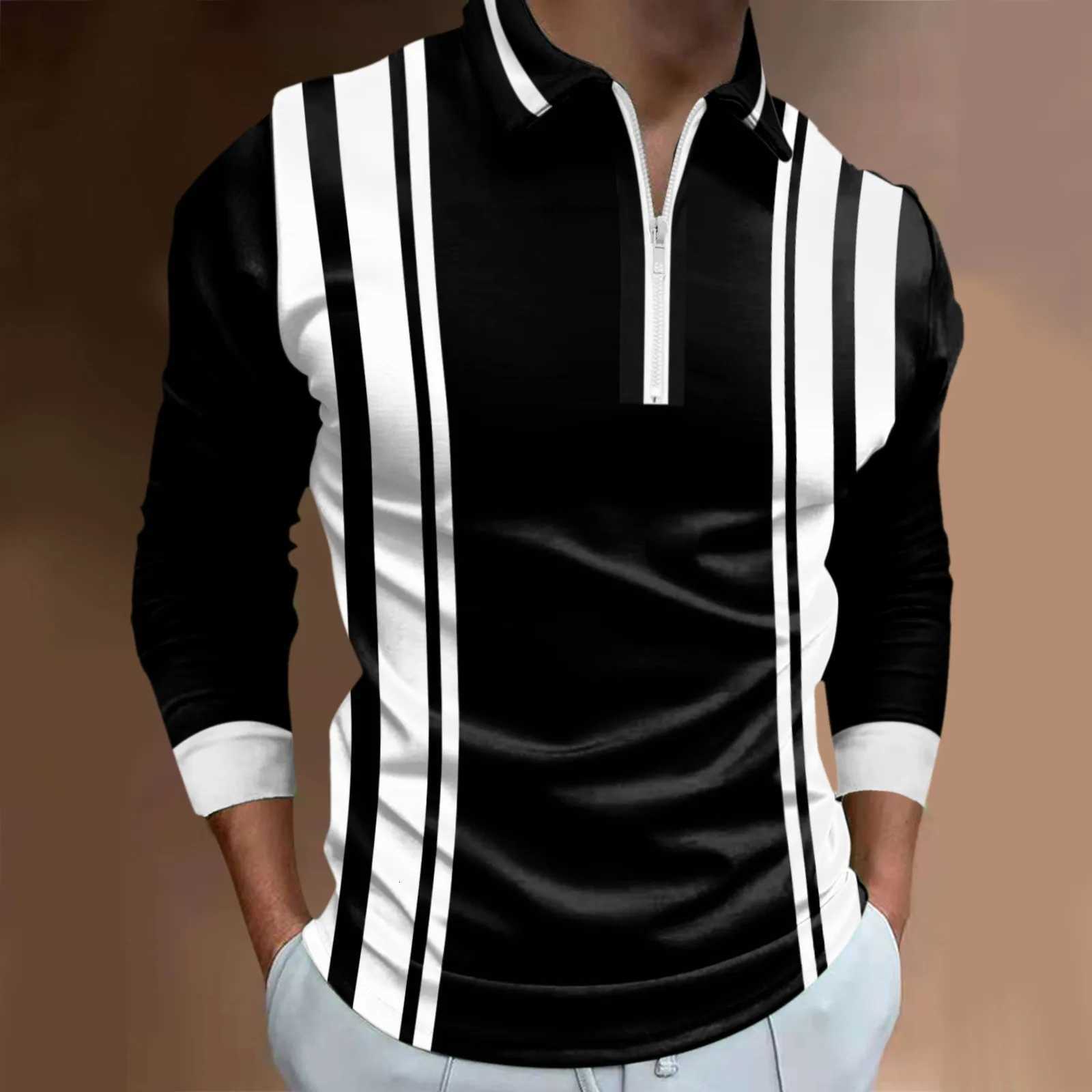 New Fashion Striped Mens Plain T-Shirts Long Sleeve 3D Printed Street Male Zippers Polo Tee 6XL Plus Size Casual Tops W250806