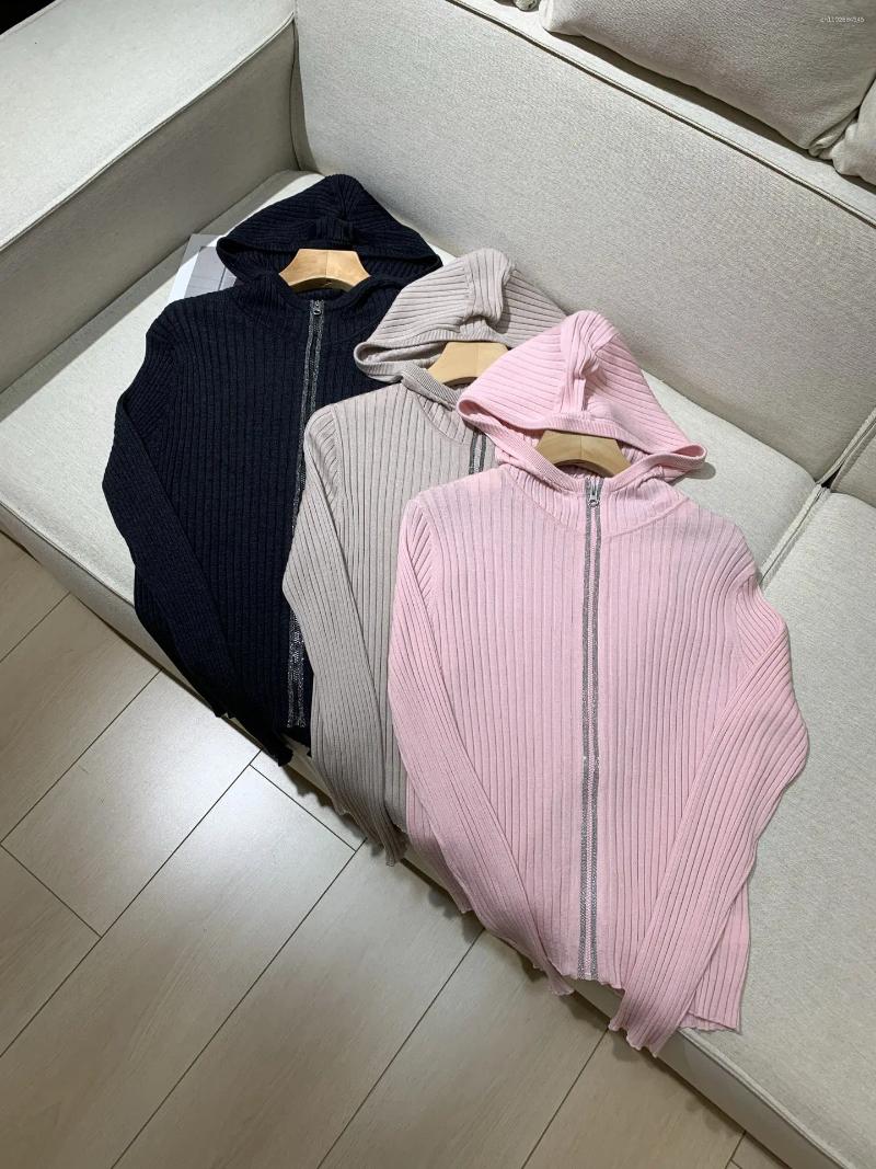 Women's Sweaters Beaded Hooded Knit Cardigan Long Sleeve Top