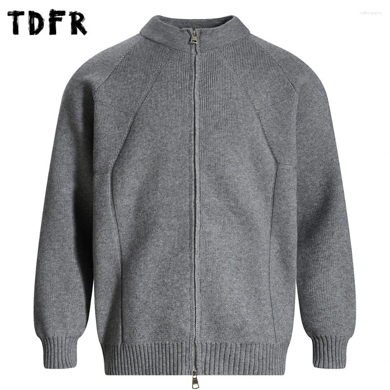 Men's Sweaters Spliced Sweatercoat Mens Autumn Winter Casual Loose Raglan Sleeve Stand Collar Long Knitted Sweater Outerwear Man