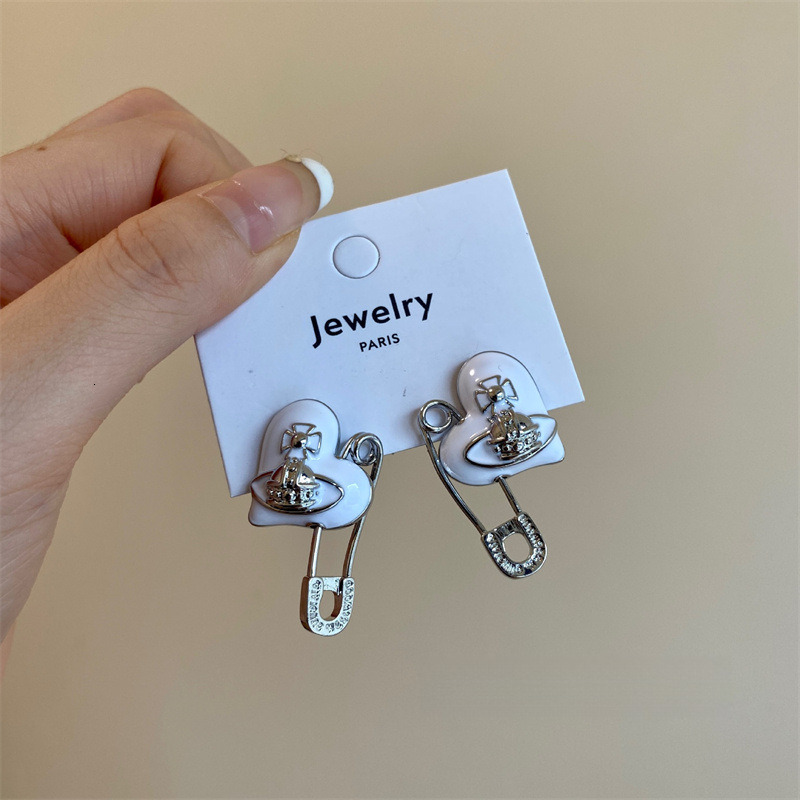 Women's Silver-Plated Drop Earrings, Japanese-Korean Style Saturn Heart Dangle Jewelry with Stainless Steel, Green Shell Stones, Flower Charms, Uniq