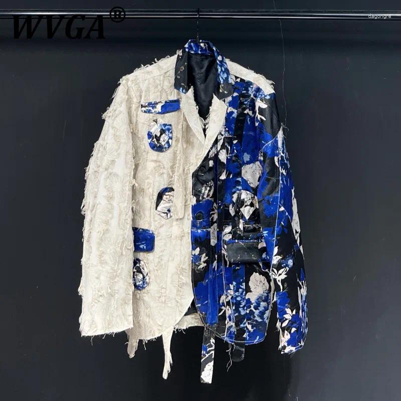 Men's Suits WVGA Spring Autumn Tide High Street Patchwork Trendy Long Sleeve Blazer Niche Chic Casual Floral Suit Jacket Ins W9538