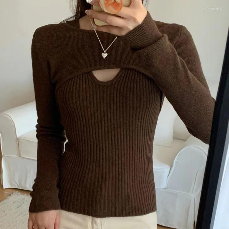 Women's Sweaters Sexy Slim Hollow Out Knitted Sweater Women Crew Neck Long Sleeve Woman Autumn Winter Solid Color Ribbed Jumpers Mujer