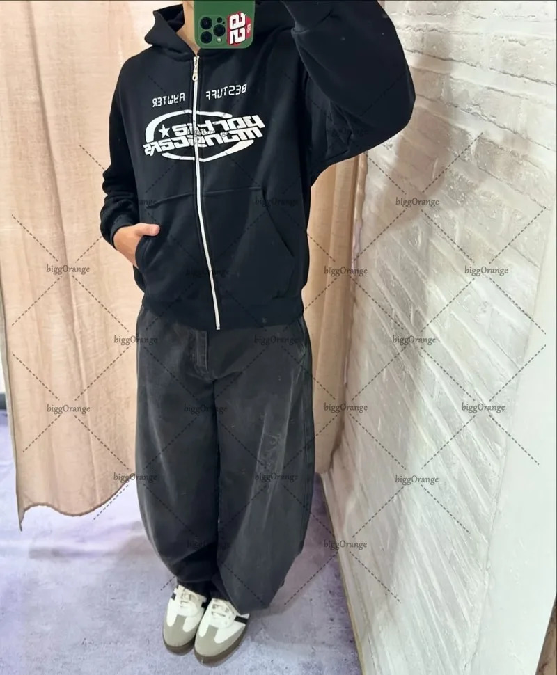 Fashion American Harajuku Retro Letter Zipper Hoodie Hip-hop Y2K Casual Loose Street Fashion Oversized Sweatshirt Men 250805