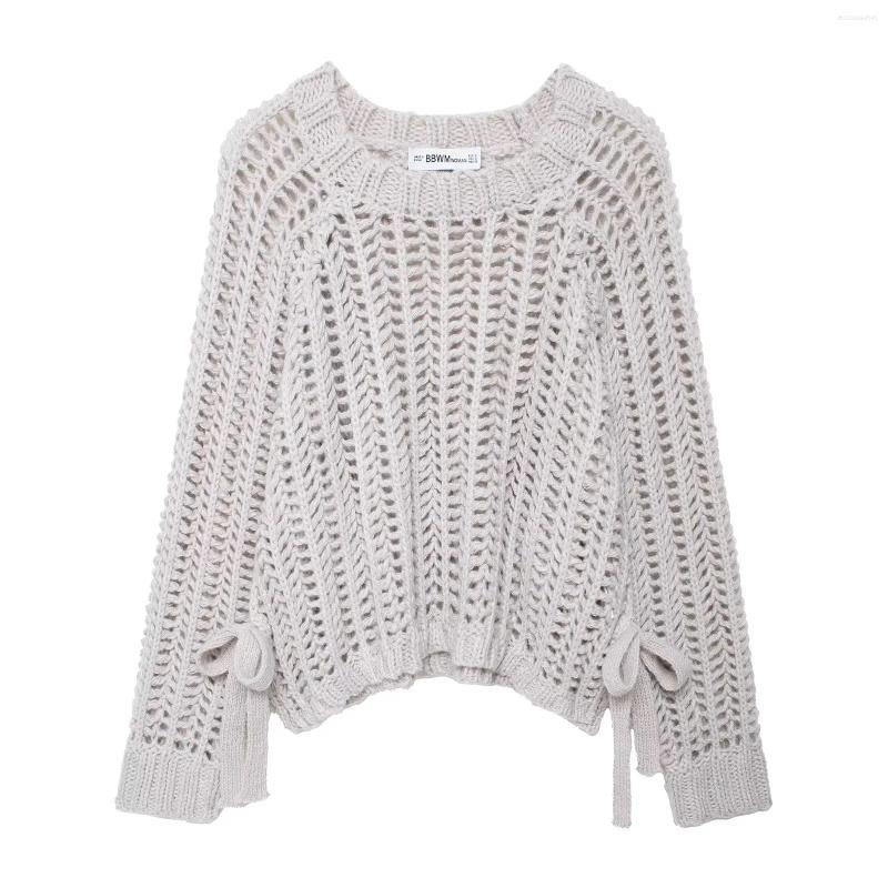 Women's Sweaters Zevity Women Fashion O Neck Long Sleeve Hollow Out Crochet Knitting Sweater Female Chic Loose Pullovers Coat Tops SW9373