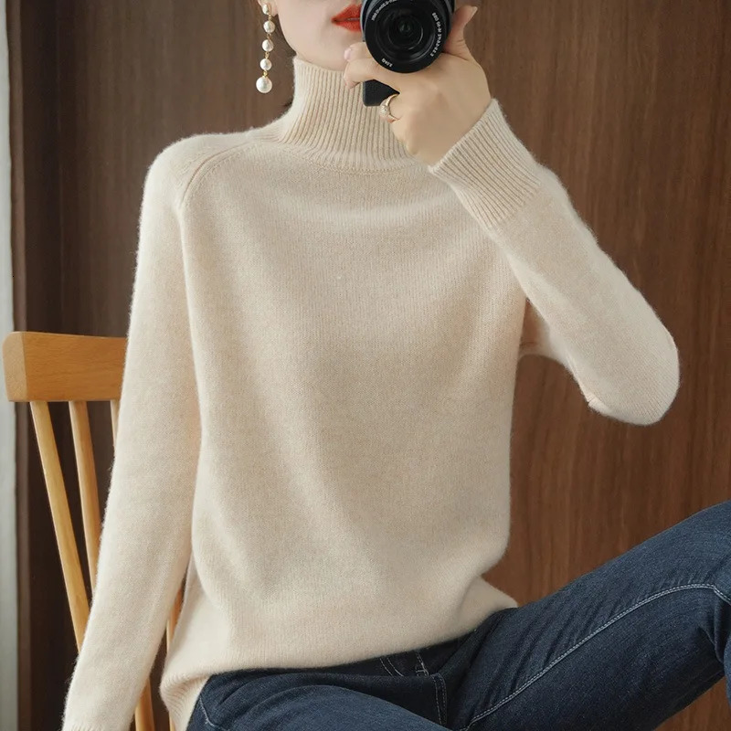 Womens Turtleneck Cashmere Sweater Casual Loose Pullover Long-sleeved Hedging Base Monochromatic Fall Winter 250801
